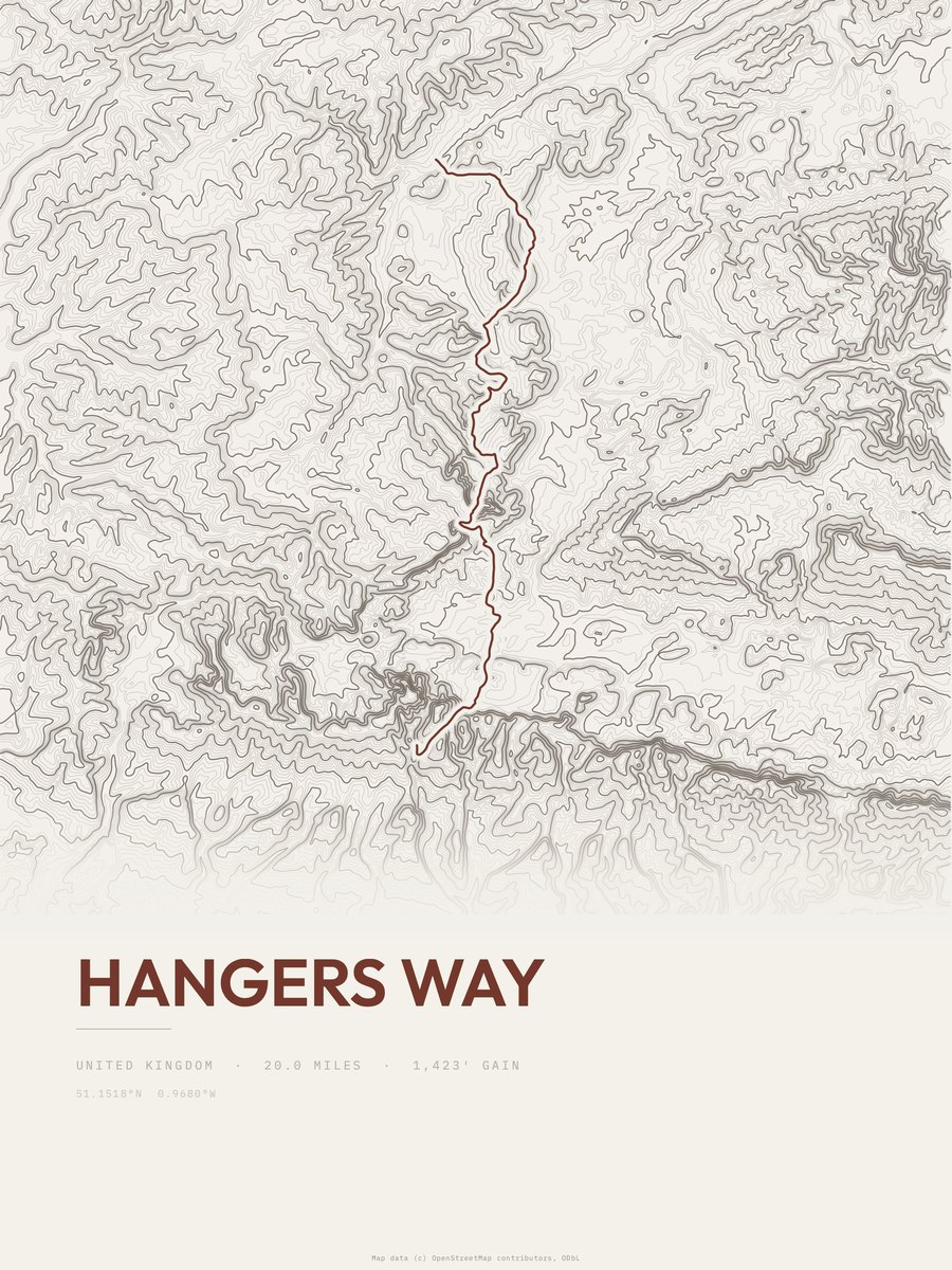 Hangers Way topographic trail print