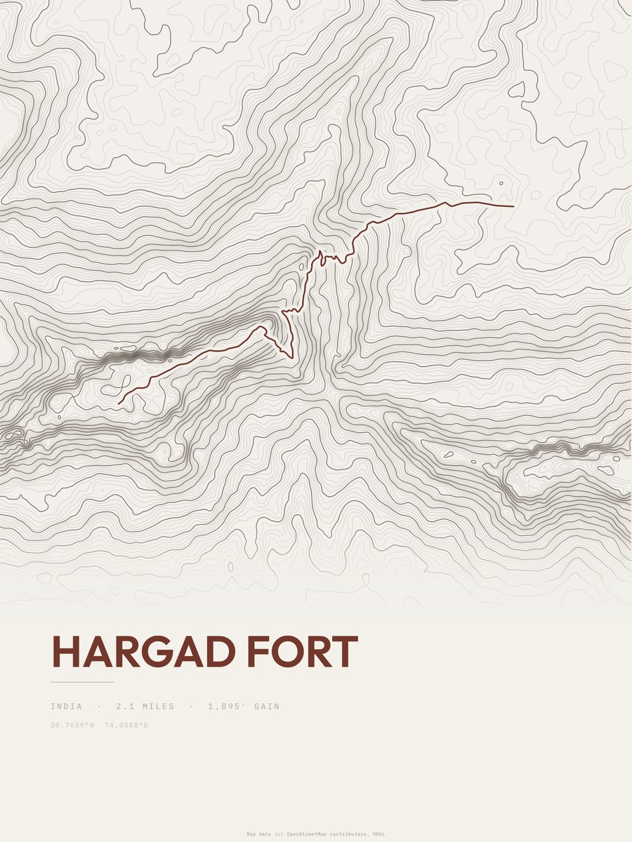 Hargad Fort topographic trail print