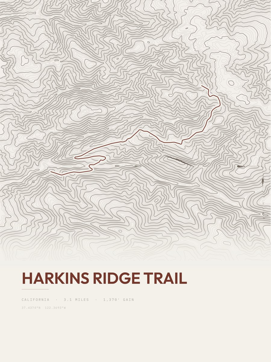 Harkins Ridge Trail Topographic print