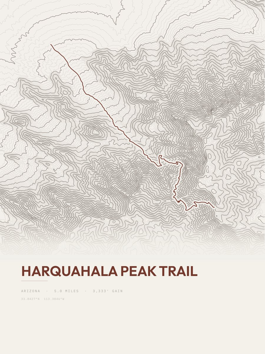 Harquahala Peak Trail Topographic print