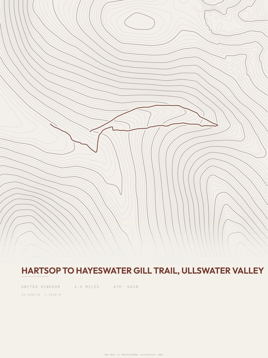 Hartsop to Hayeswater Gill Trail topographic trail print
