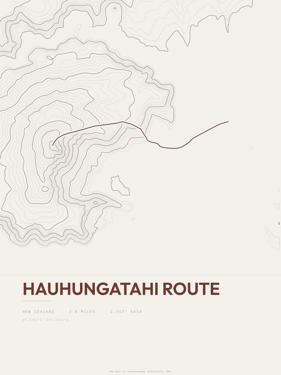 Hauhungatahi Route topographic trail print