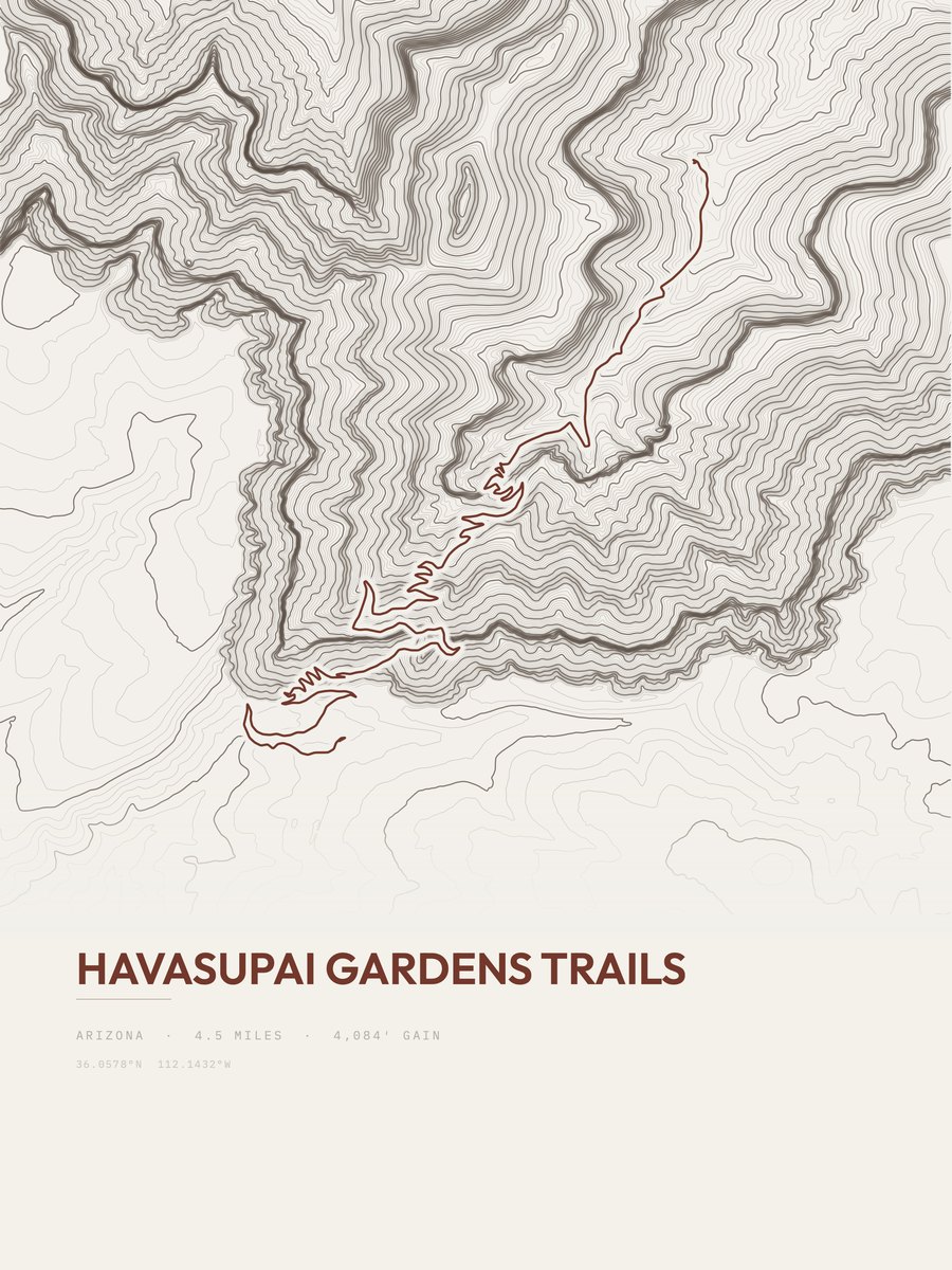Havasupai Gardens Trails Topographic print