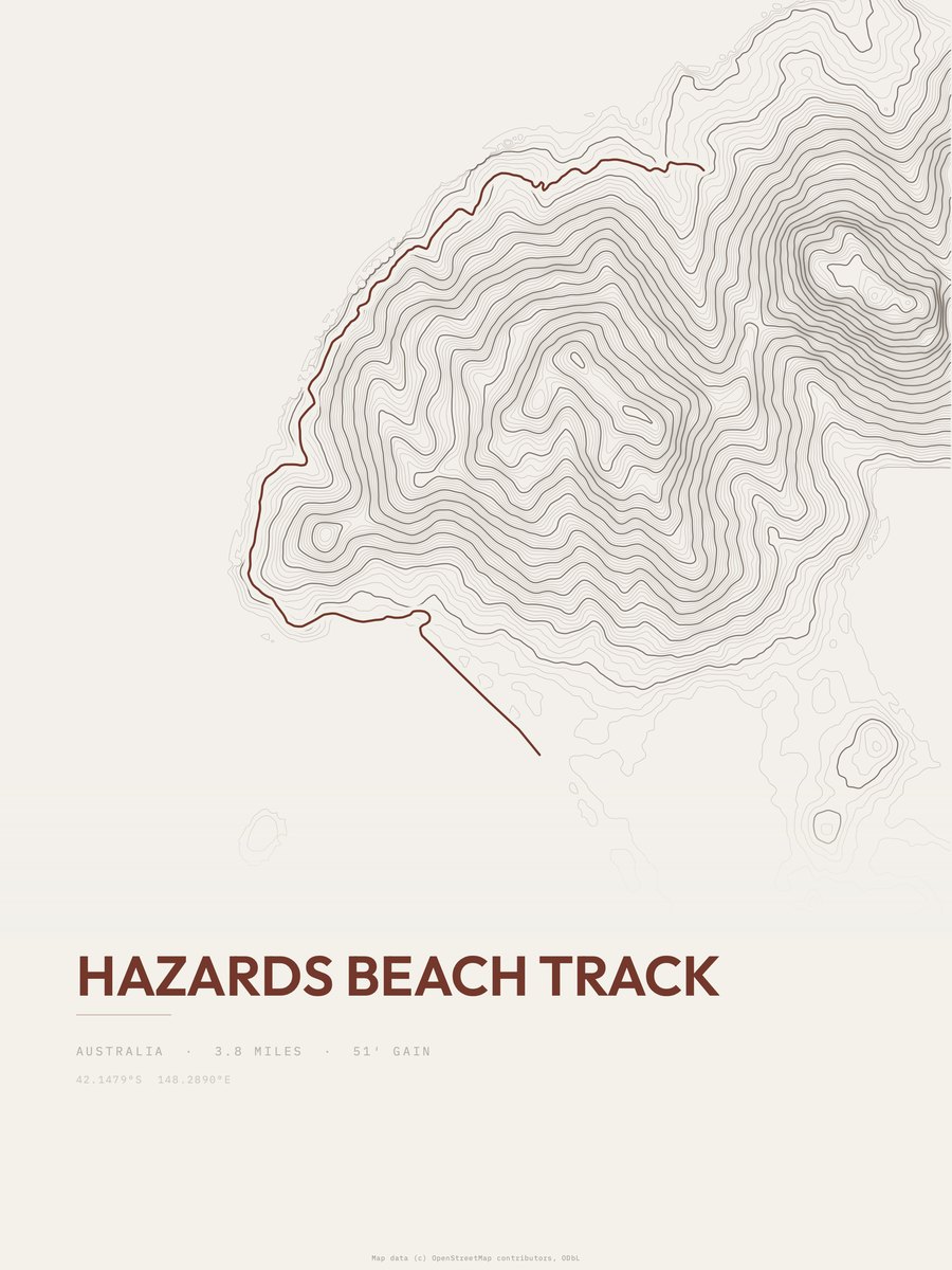 Hazards Beach Track Topographic print