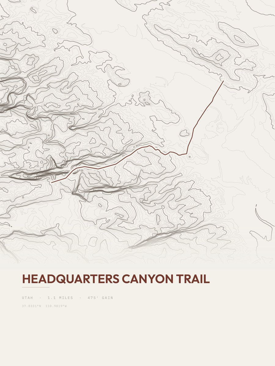 Headquarters Canyon Trail topographic trail print