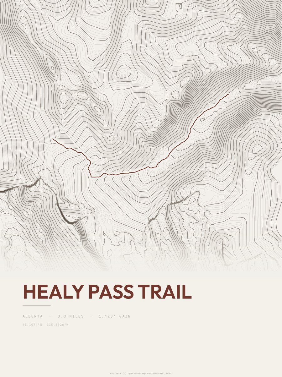 Healy Pass Trail Topographic print