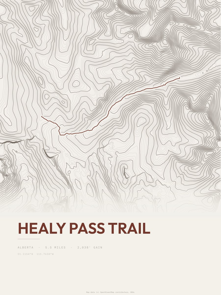 Healy Pass Trail Topographic print