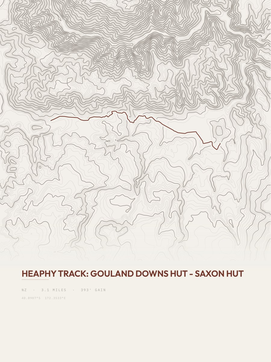 Heaphy Track topographic trail print