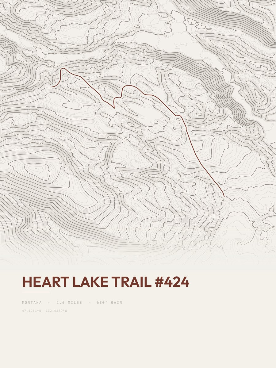 Heart Lake Trail Topographic print
