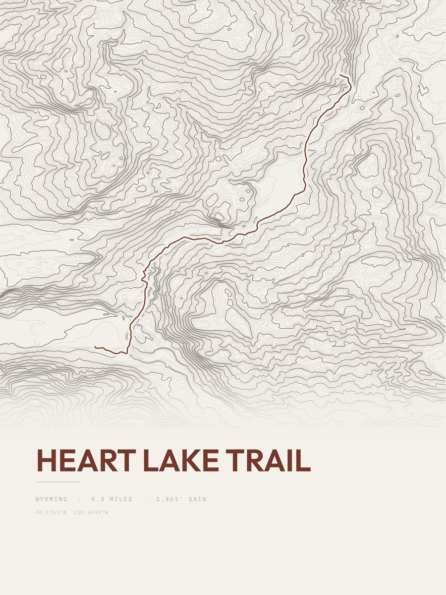 Heart Lake Trail topographic trail print