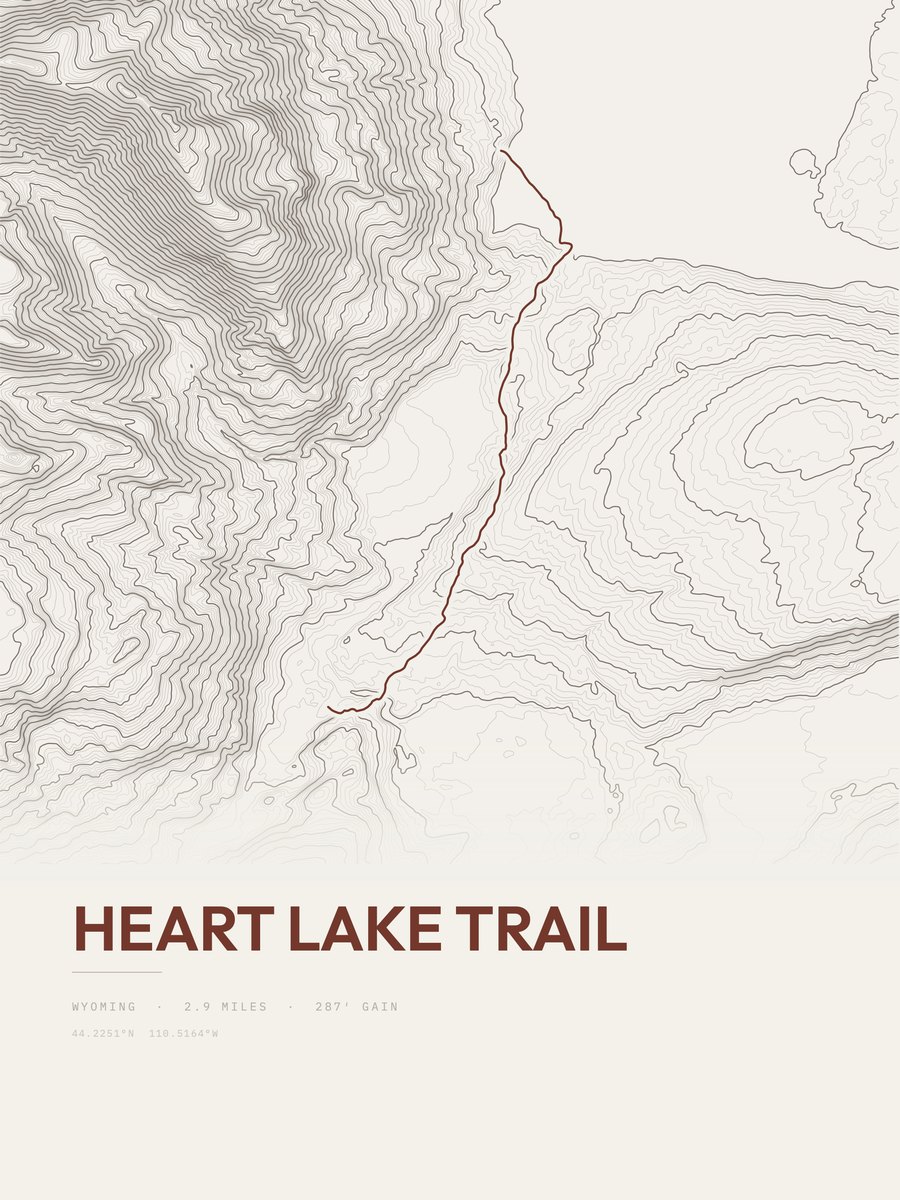Heart Lake Trail topographic trail print