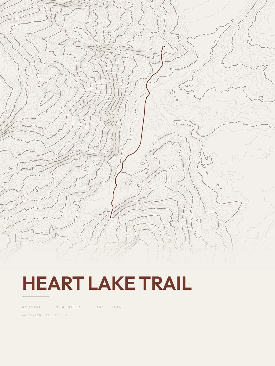 Heart Lake Trail topographic trail print