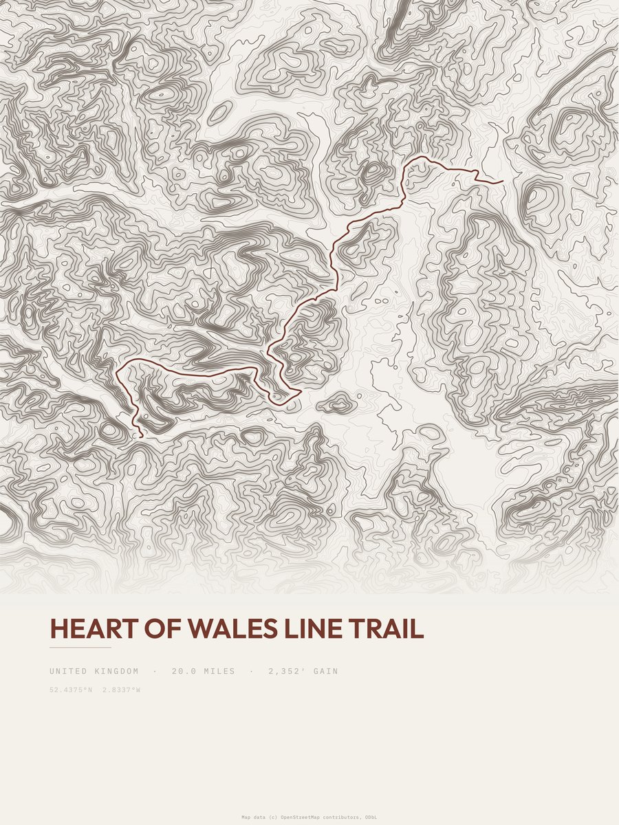 Heart of Wales Line Trail topographic trail print