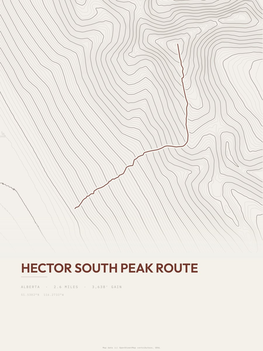 Hector South Peak Route Topographic print