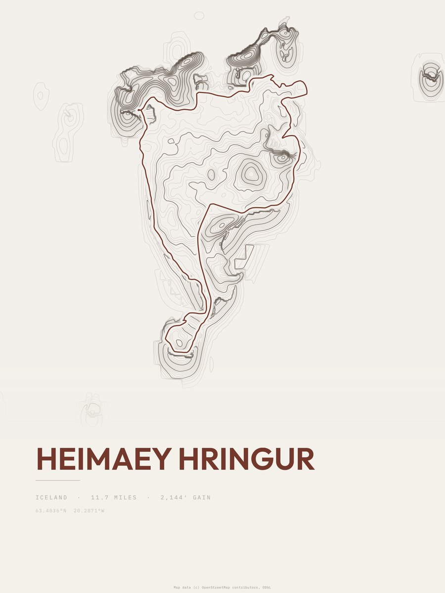 Heimaey hringur topographic trail print