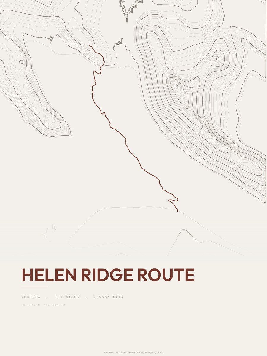 Helen Ridge Route Topographic print