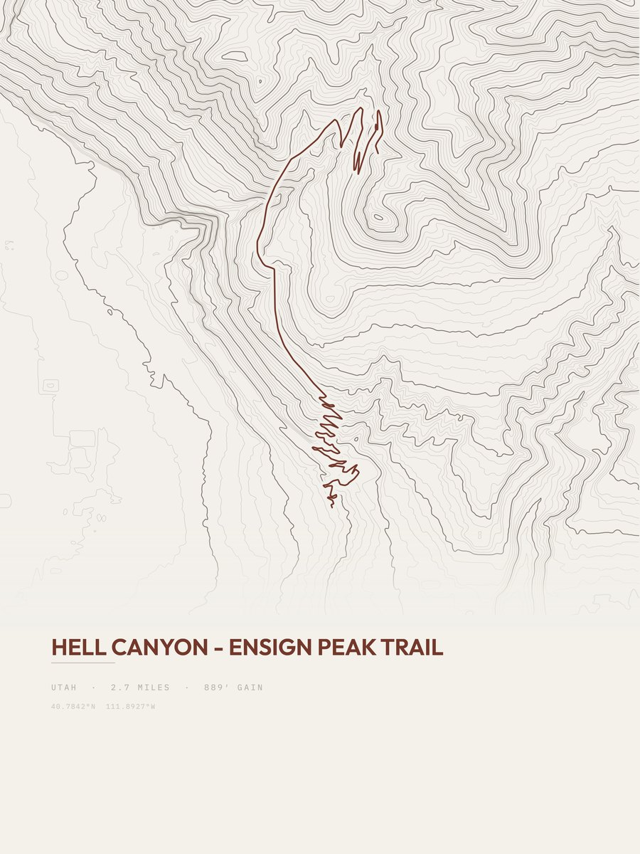 Hell Canyon - Ensign Peak Trail topographic trail print