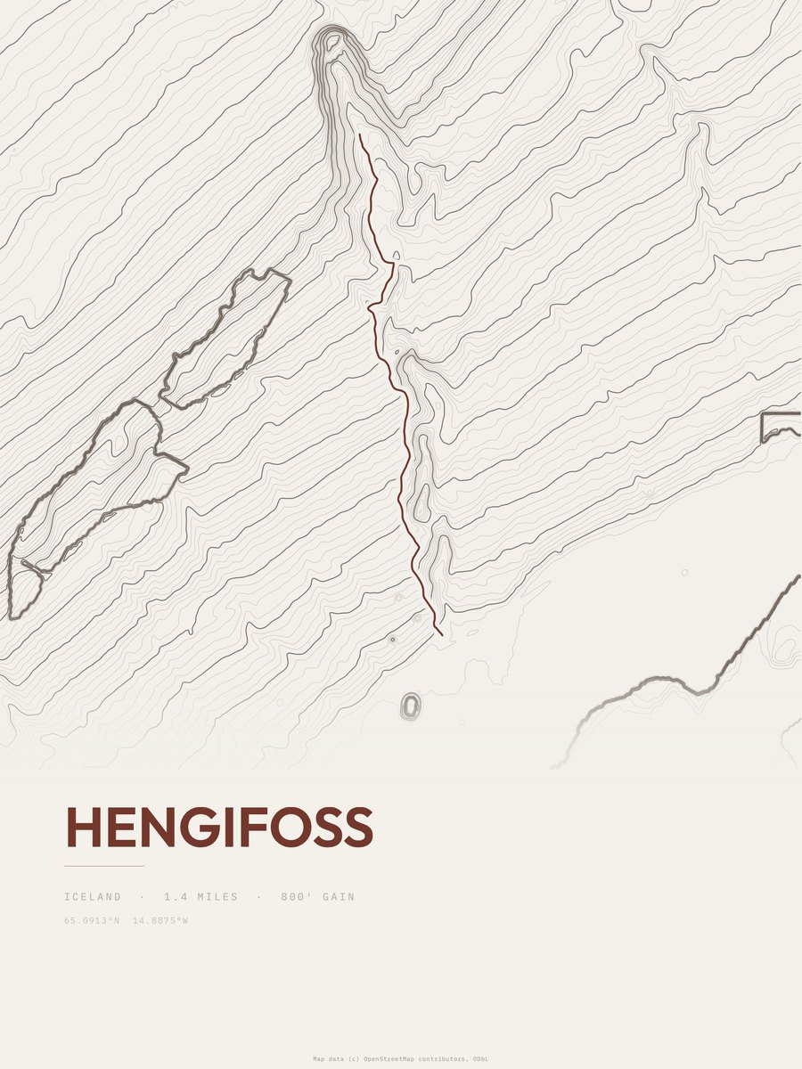 Hengifoss topographic trail print