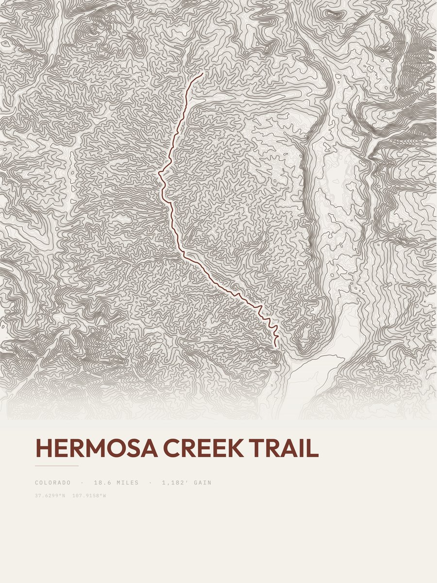 Hermosa Creek Trail topographic trail print