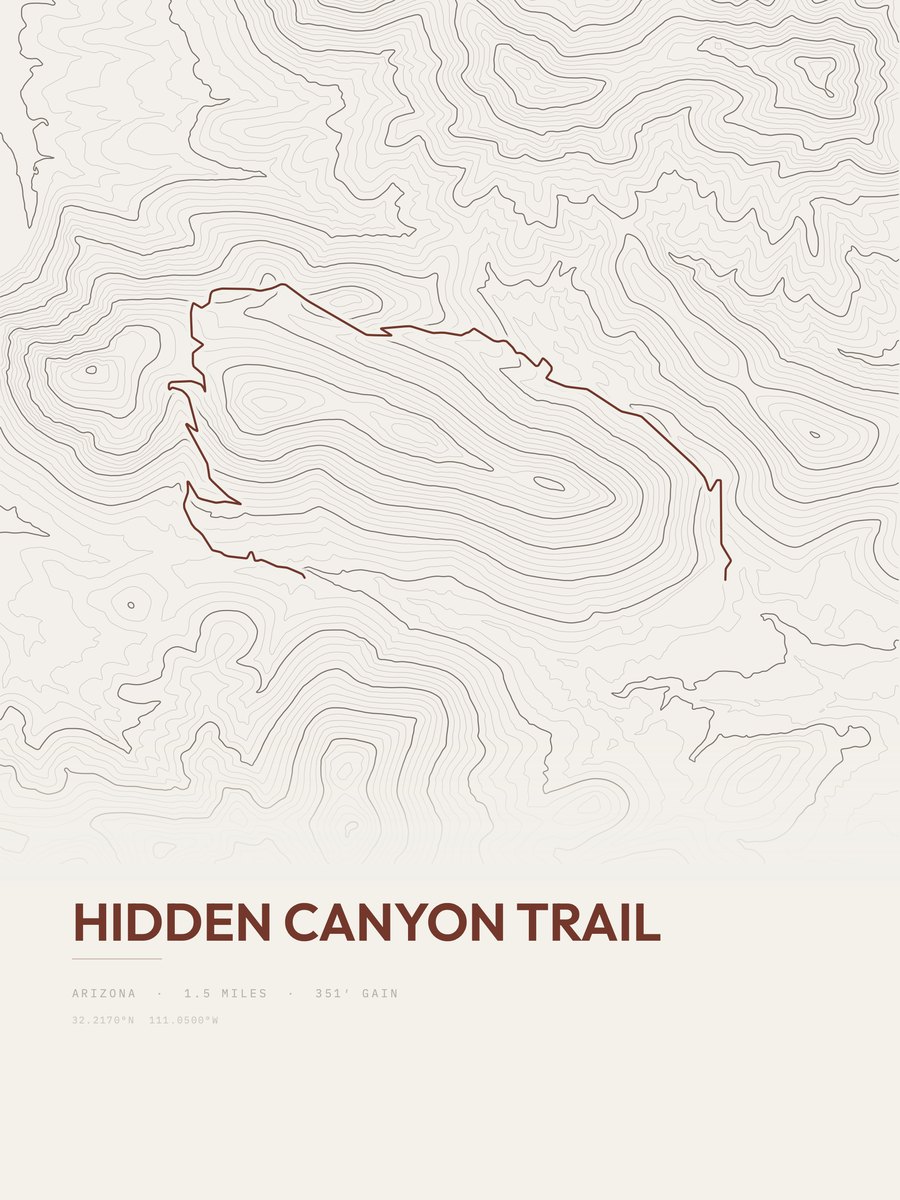 Hidden Canyon Trail topographic trail print