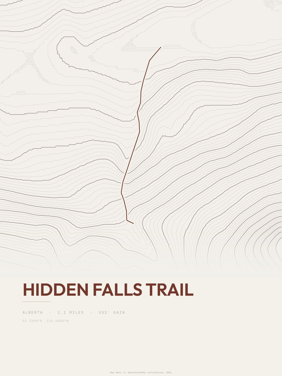 Hidden Falls Trail Topographic print