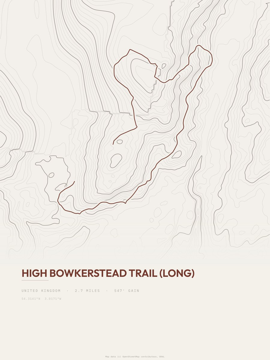 High Bowkerstead Trail (Long) topographic trail print