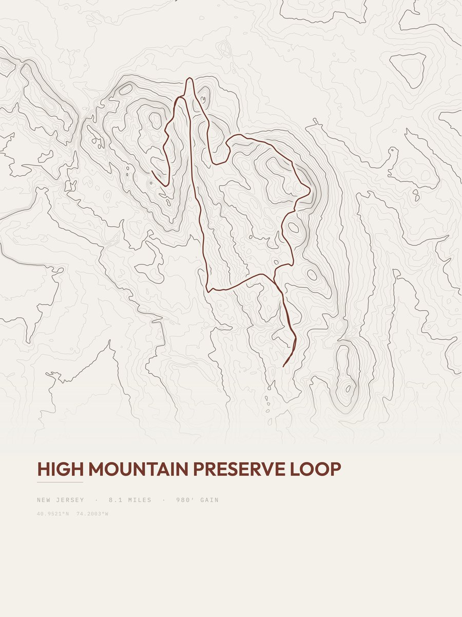 High Mountain Preserve Loop topographic trail print