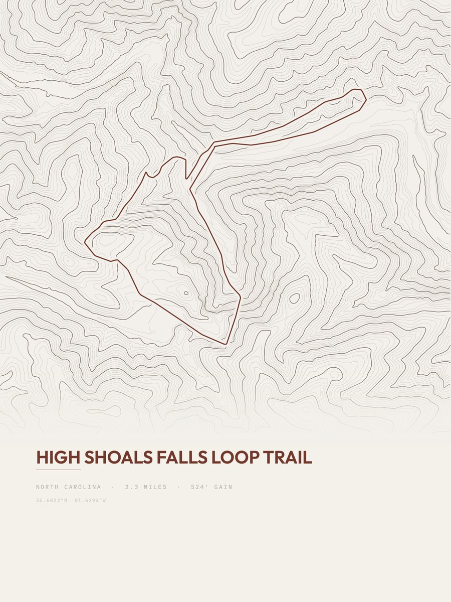 High Shoals Falls Loop Trail topographic trail print