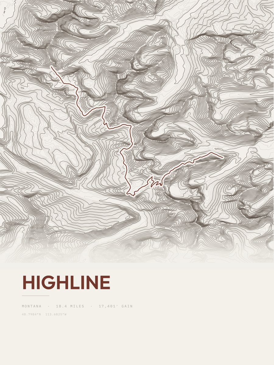 Highline topographic trail print
