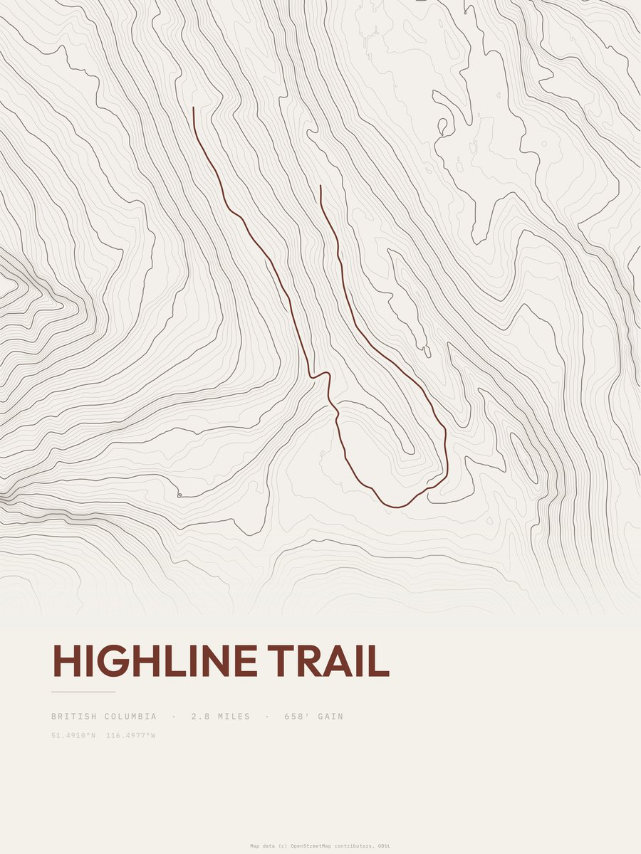 Highline Trail Topographic print