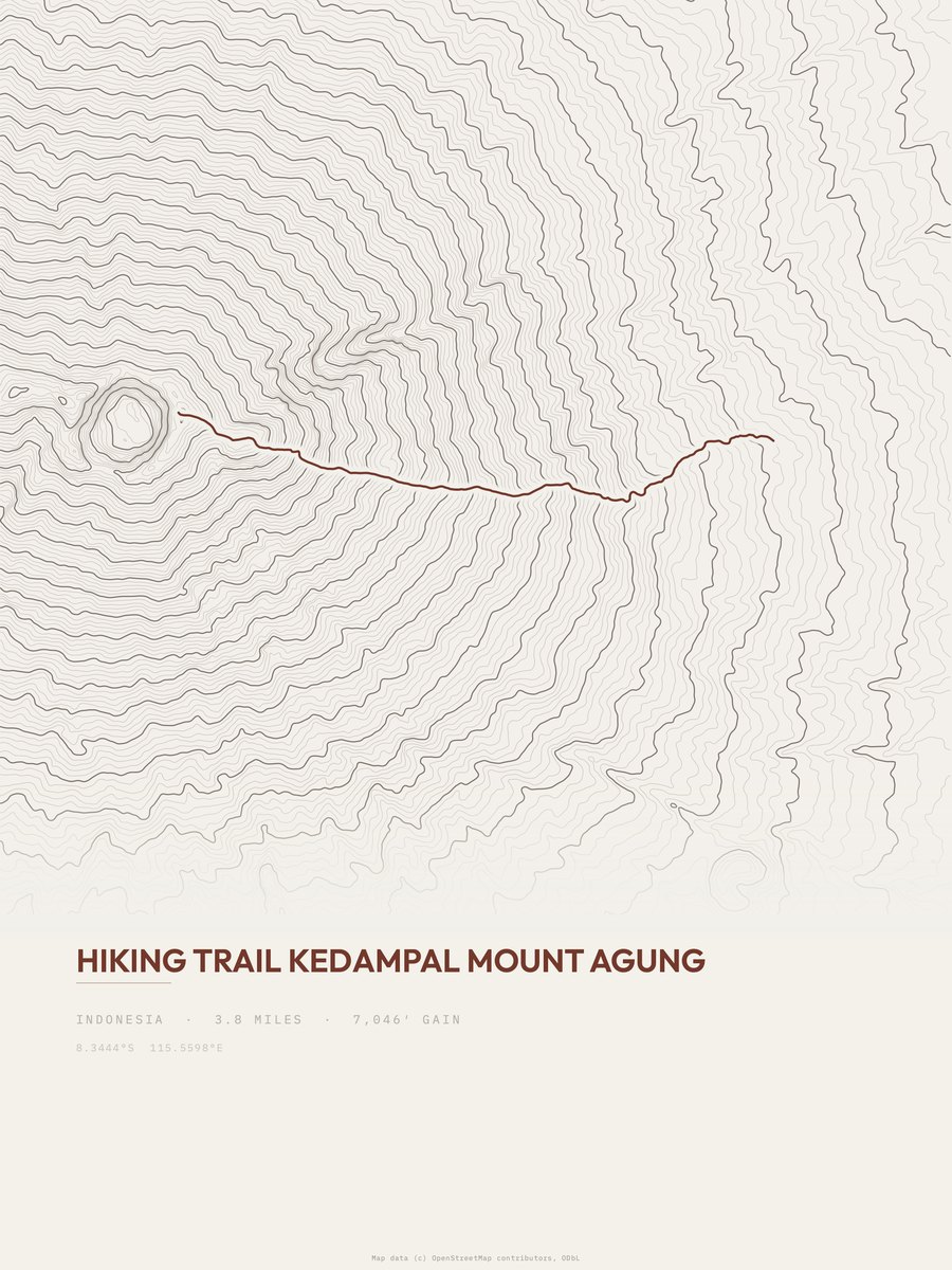 Mount Agung topographic trail print