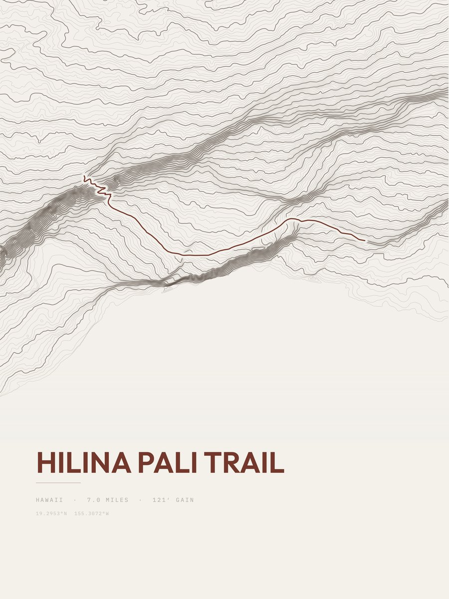 Hilina Pali Trail topographic trail print