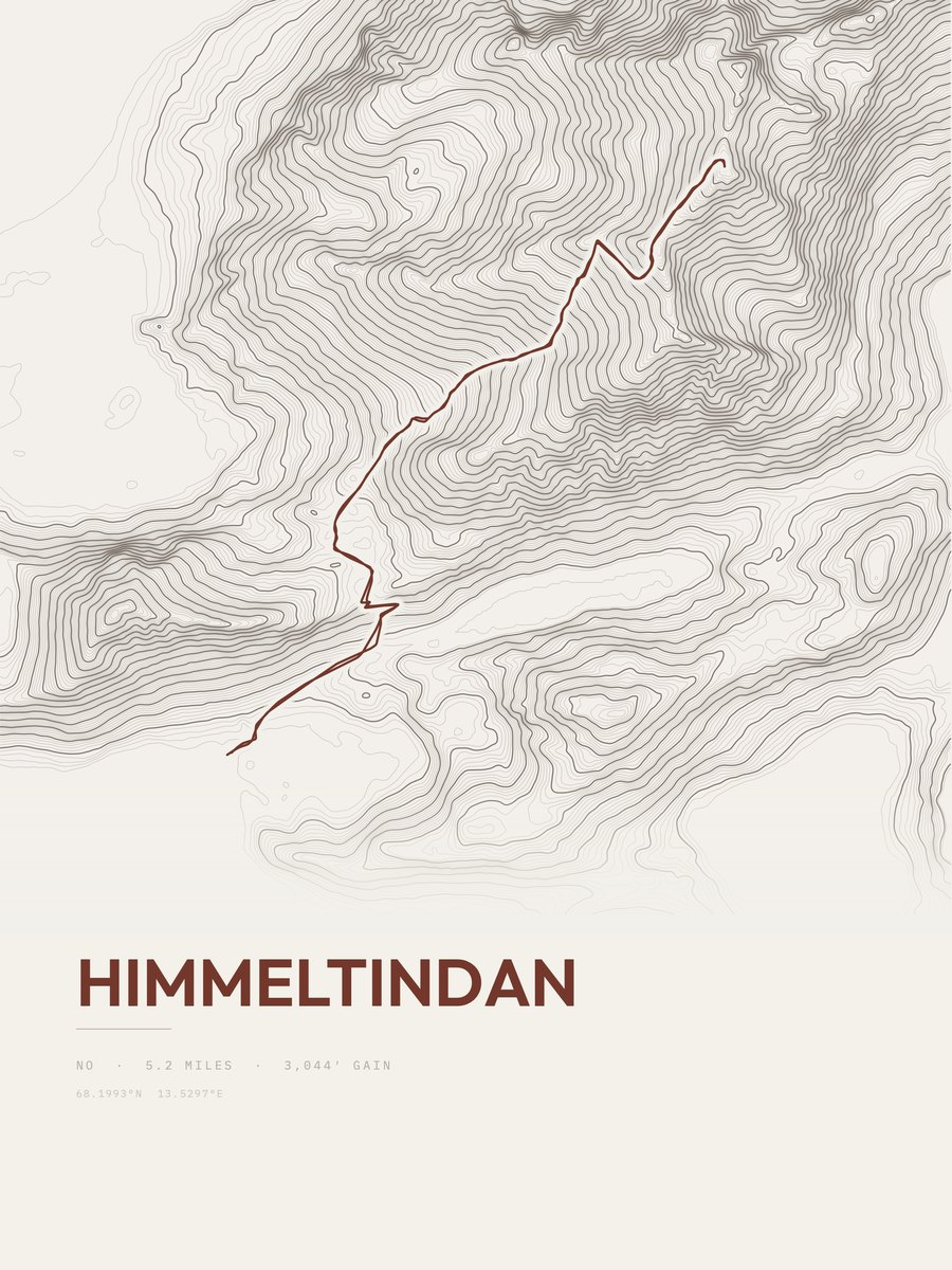 Himmeltindan topographic trail print