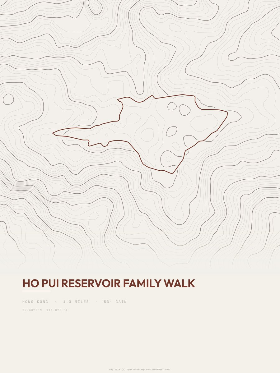 Ho Pui Reservoir Family Walk topographic trail print