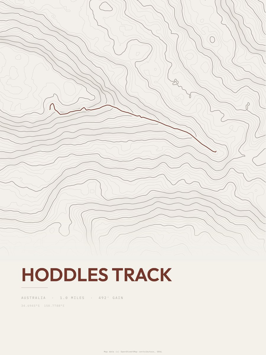 Hoddles Track topographic trail print