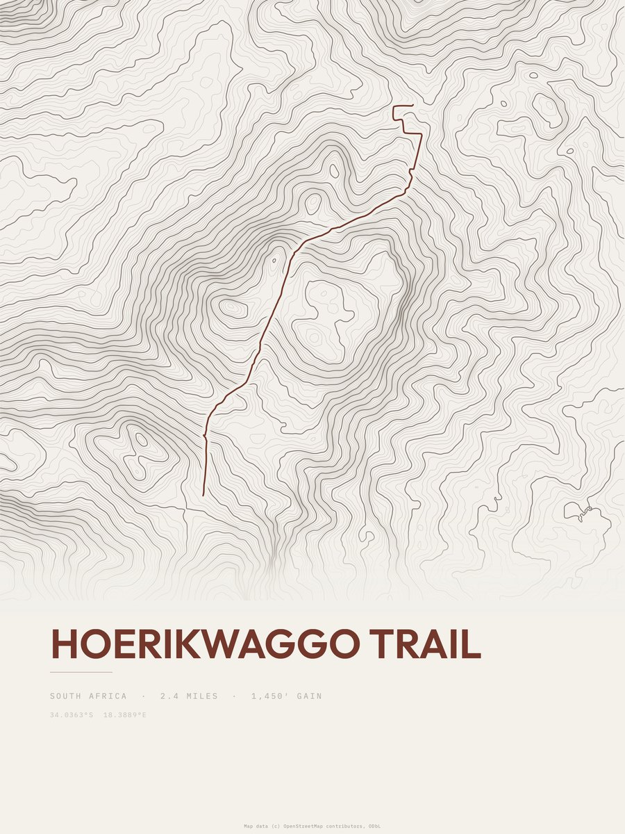 Hoerikwaggo Trail topographic trail print