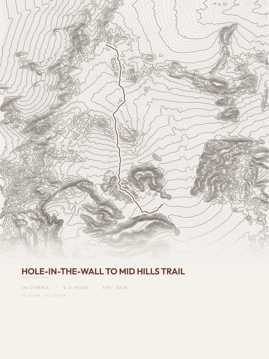 Mid Hills Trail Topographic print
