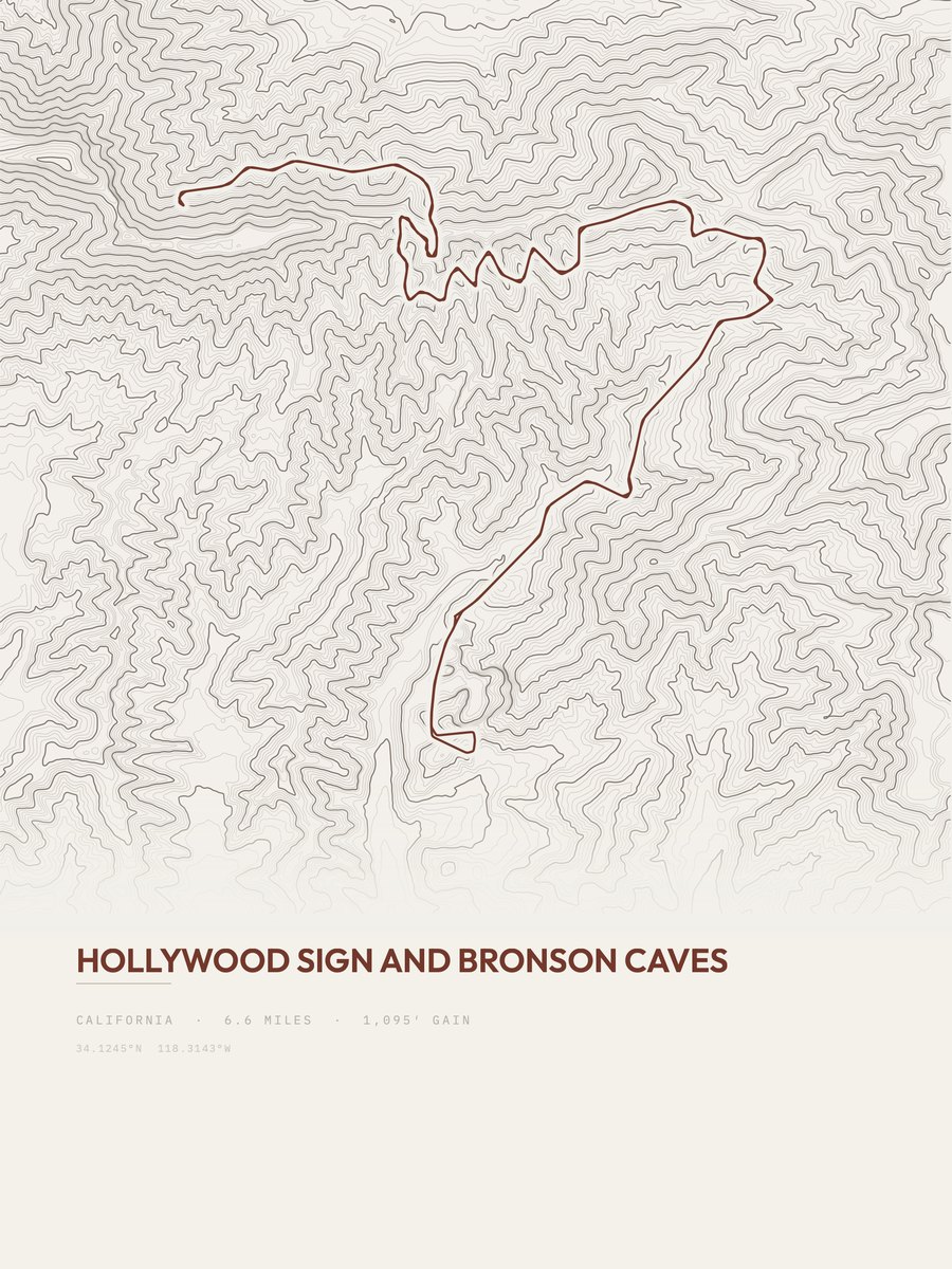 Hollywood Sign and Bronson Caves Topographic print