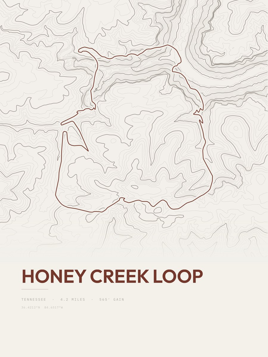 Honey Creek Loop topographic trail print