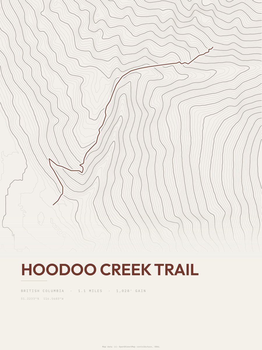 Hoodoo Creek Trail topographic trail print
