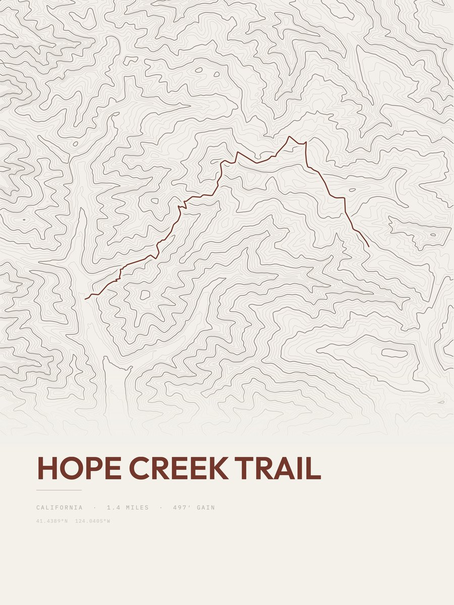 Hope Creek Trail topographic trail print