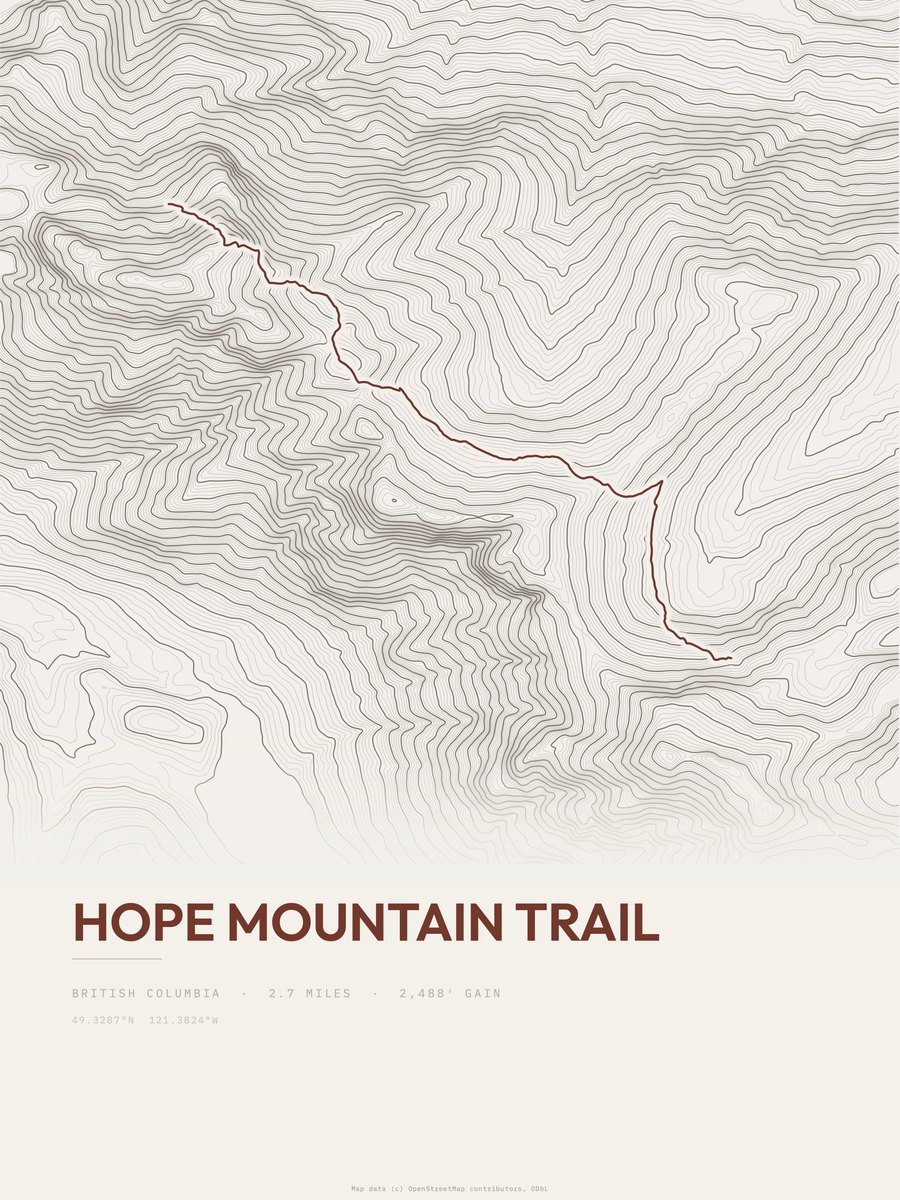 Hope Mountain Trail Topographic print