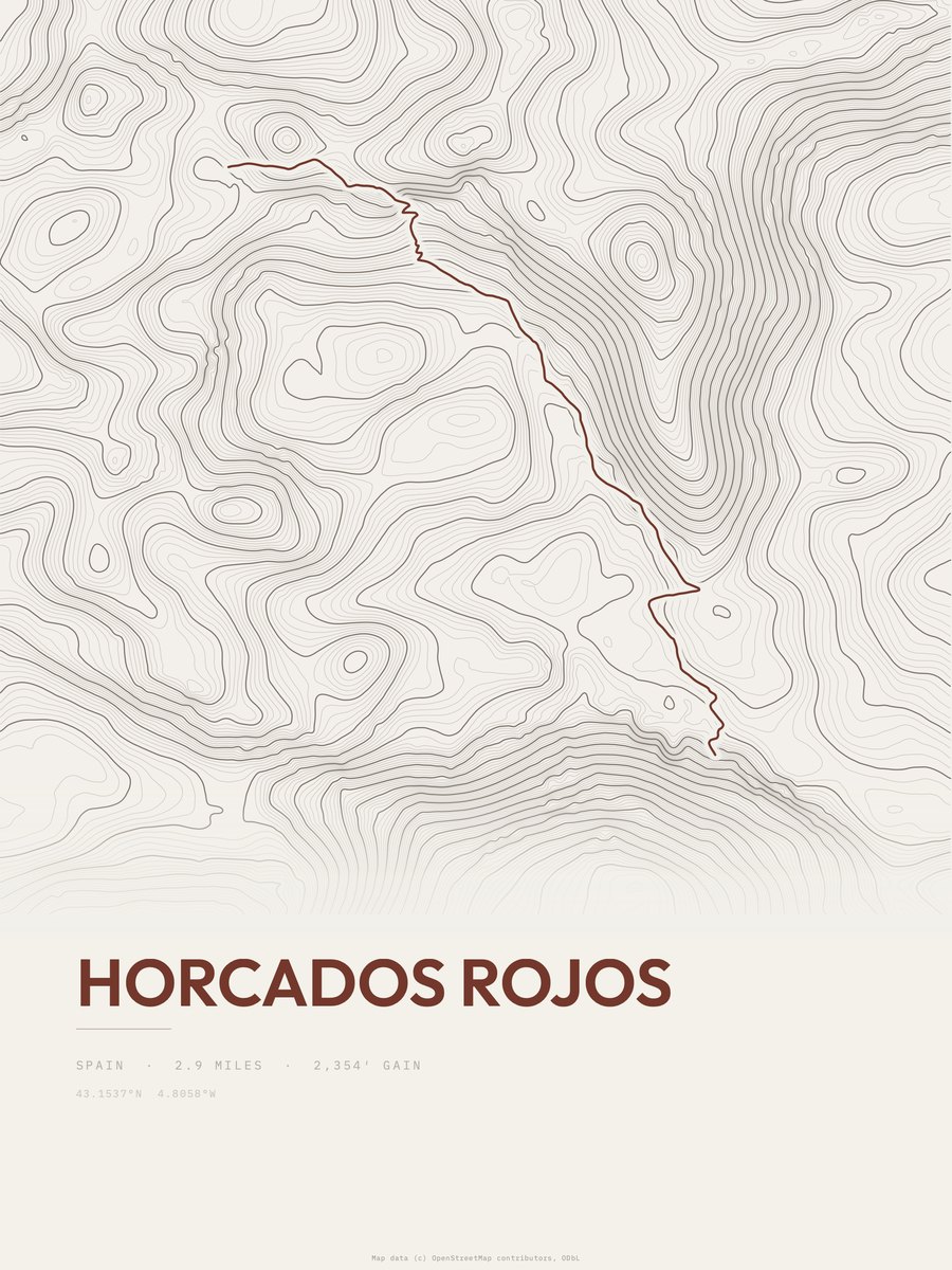 Horcados Rojos topographic trail print