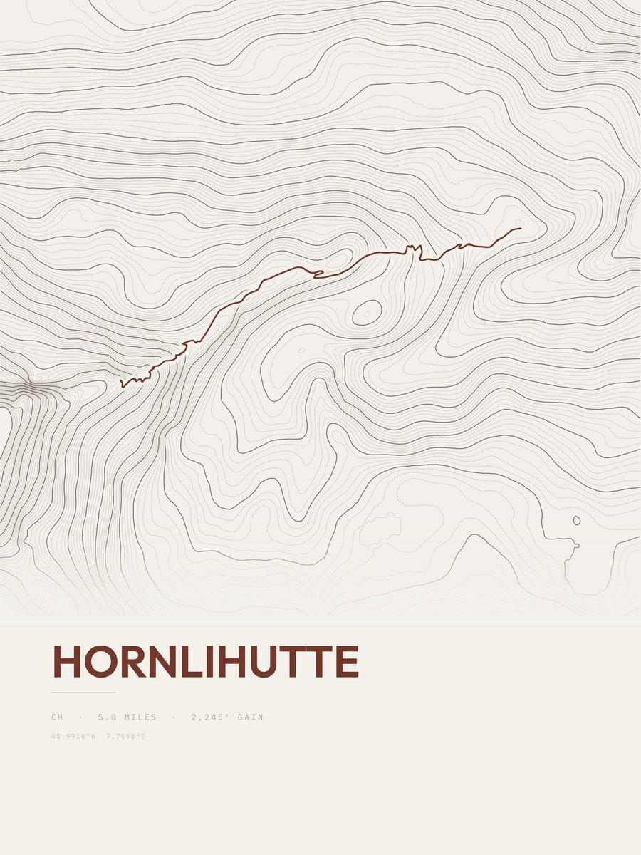 Hornlihutte topographic trail print