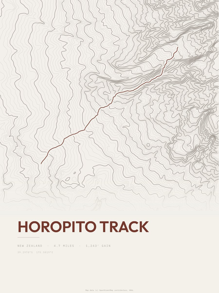 Horopito Track topographic trail print