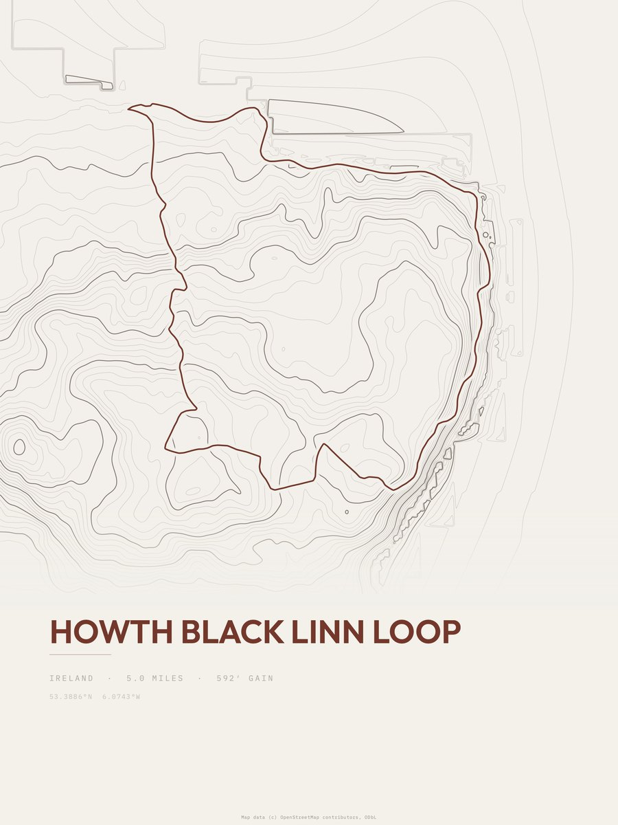 Howth Black Linn Loop topographic trail print