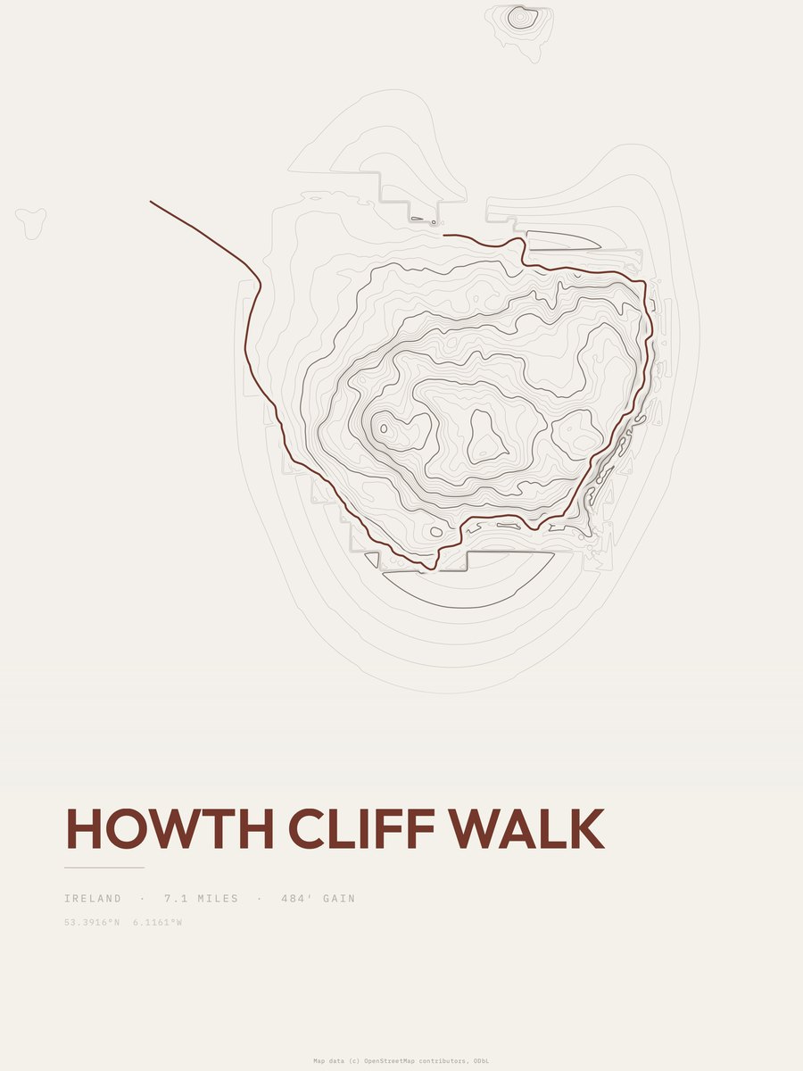 Howth Cliff Walk topographic trail print