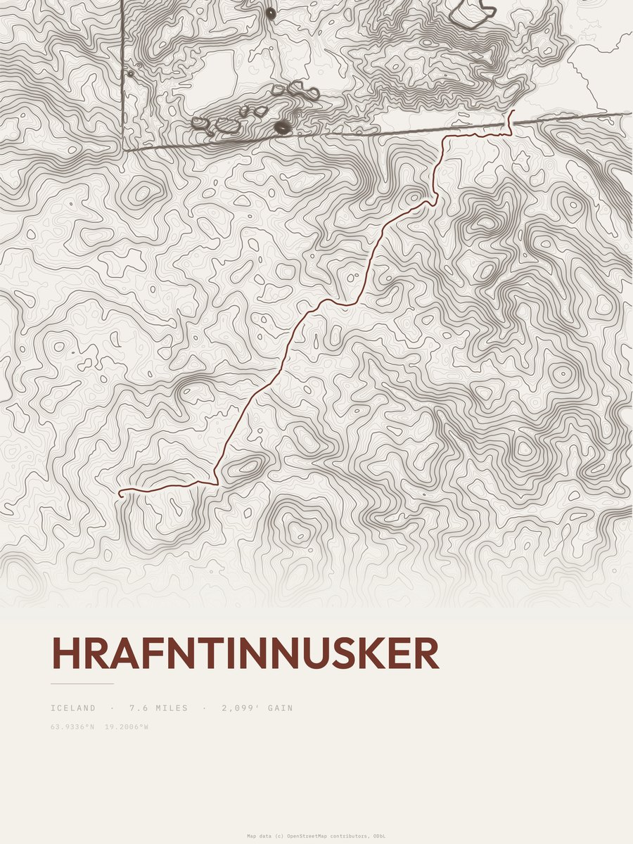 Hrafntinnusker topographic trail print