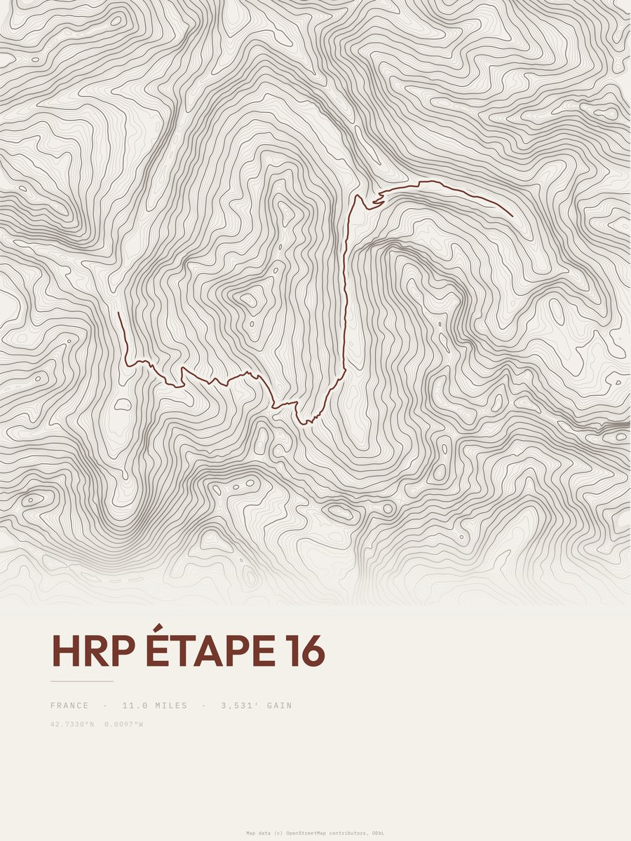 HRP Étape 16 topographic trail print