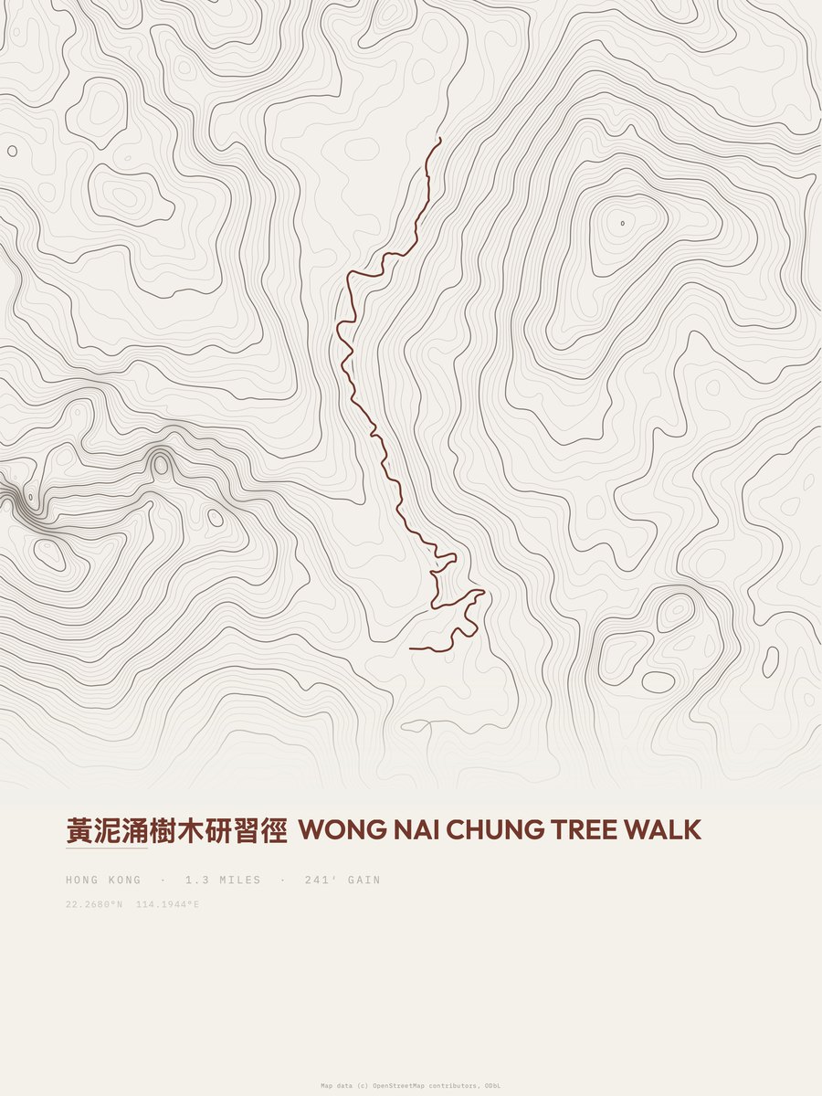 Wong Nai Chung Tree Walk topographic trail print